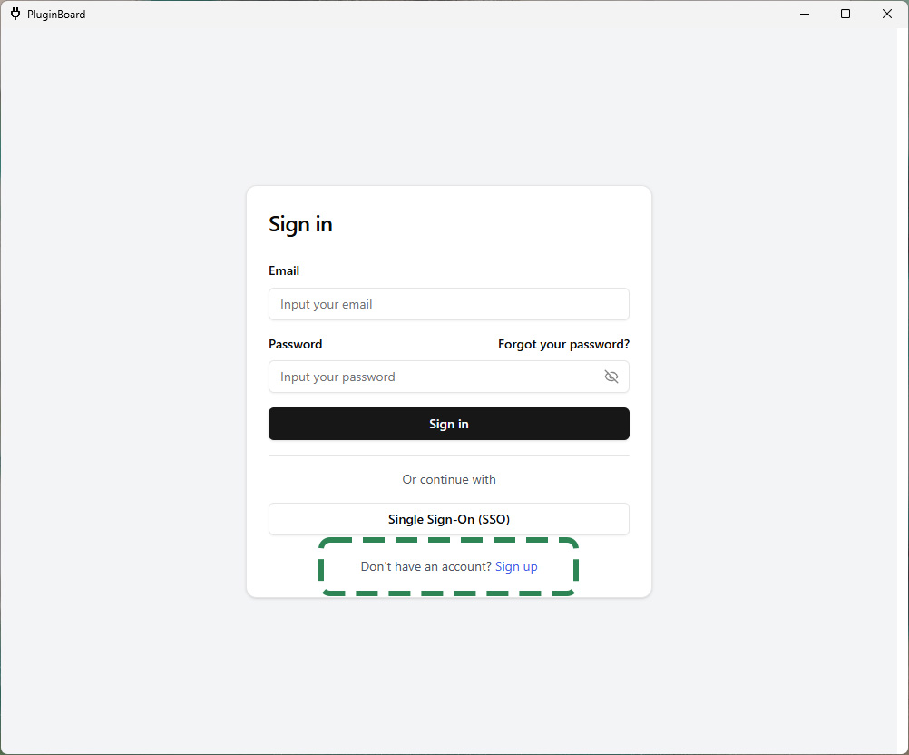 PluginBoard Signup Screen